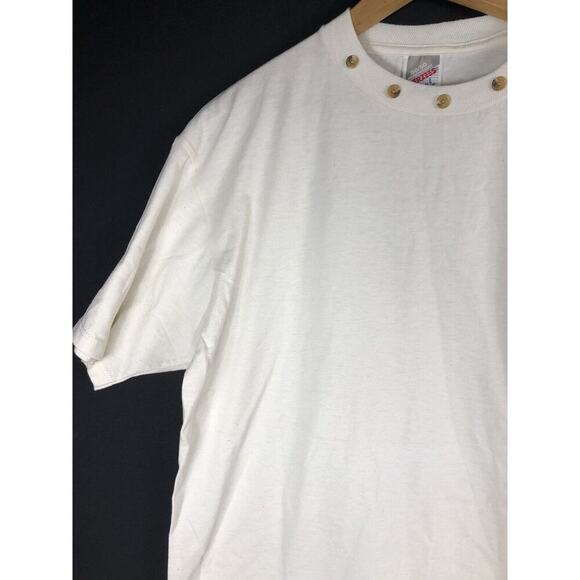 Vintage 1980s Jerzees Grid Tag 50 50 Blend T Shirt Buttons Collar Large Mens - Picture 3 of 8